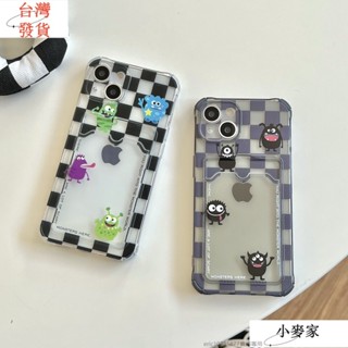 格子小怪獸 插卡手機殼 四角防摔 空壓殼 iPhone15 14 13 12 11 Pro Max可插卡/悠遊卡/一卡通