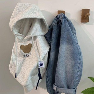 Smile Kids 兒童帽衫 臺灣出貨 花灰色兒童衛衣2024秋冬秋季新款連帽卡通套頭童裝洋氣上衣