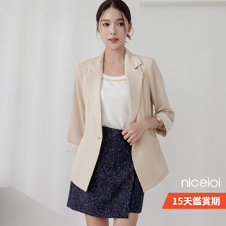 niceioi 幹練女BOSS撞色反摺袖西裝外套 女裝
