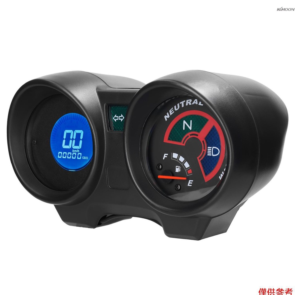 機車速度里程錶 數字液晶儀表 7色背光轉速錶 油量表 KM/H和MPH切換 帶轉向燈/大燈/空擋指示燈 12V 黑色