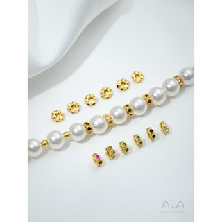 Ala-0209-高保色高品質-- 保色18K包金鑲彩鋯石4mm迷你花環小隔片diy手工串珠材料飾品配件