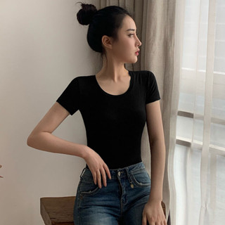 愛依依 上衣 短袖T卹 打底衫 凜感衣 中大尺碼 S-2XL 新款莫代爾圓領修身顯瘦體卹低領內搭緊身上衣衣-1149.