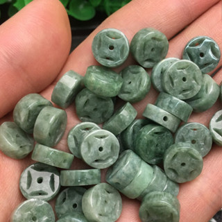 宏雲Hongyun-jf-(5pcs)- 緬甸翡翠A貨玉石邊角料DIY散件金錢珠子飾品銅錢配料四會玉器批發