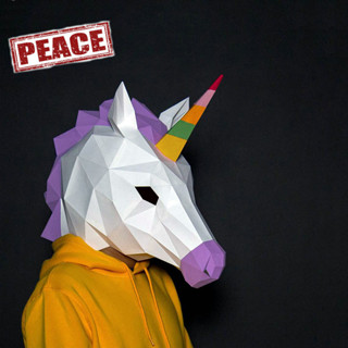 NEW-PEACE-獨角獸成人穿戴頭套創意個性不同DIY紙藝模型ins風格化妝舞會裝扮