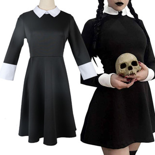 當天出貨 亞當斯一家cos服星期三成人兒童黑色洋裝cosplay萬聖節長袖短袖