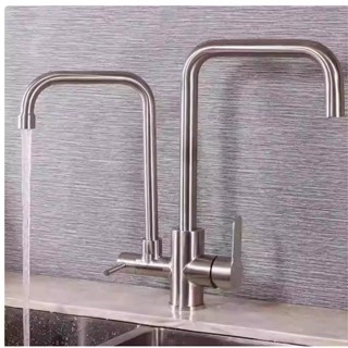 =→［秒發］304不鏽鋼廚房三用龍頭 冷熱RO淨水器 濾水器水龍頭 鵝頸龍頭 旋轉水龍頭 雙出水無鉛