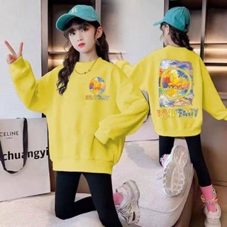 Angel Baby 臺灣現貨 女童長袖 兒童圓領衛衣秋季外套2024年新款傷心表情秋裝純色女童女孩子圓領衛衣潮牌