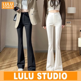 LULU【西裝微喇褲】S~5XL 高腰喇叭褲 女秋季 顯瘦梨形身材胖妹妹褲子 垂感九分褲 高腰彈力 大碼女裝 YK06