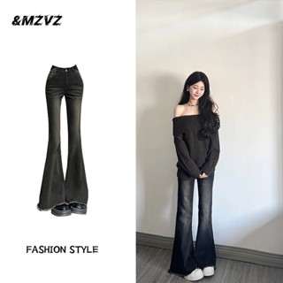 【臺灣出貨】黑色微喇叭牛仔褲女秋季新款小眾設計感高腰顯瘦寬鬆毛邊馬蹄褲子