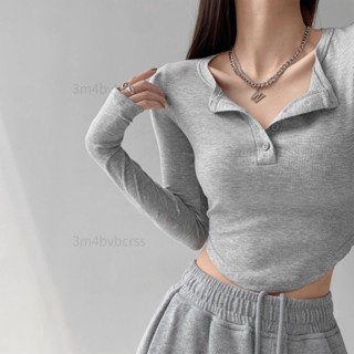 【AWX】半開領純色打底衫 長袖T恤女 純慾風 修身顯瘦 辣妹 短款上衣 內搭長袖 v領上衣 長袖內搭 女生上衣 長袖t