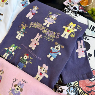 悅悅家秋季新品 100%純棉2024款春秋重工刺繡明星掌狗長袖insT恤女打底衫寬鬆上衣