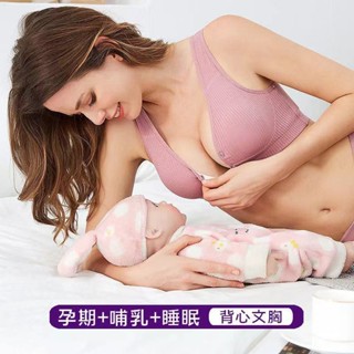 哺乳內衣純棉孕婦薄款背心哺乳內衣無鋼圈前開扣大尺碼透氣餵奶內衣