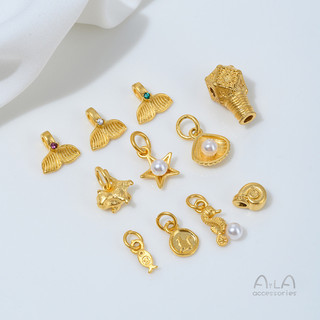 宏雲Hongyun-Ala-強保色越南沙金鑲鋯魚尾五角星海馬貝殼珠托吊墜diy手作掛件配件