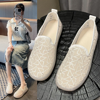 【LPshop】漁夫鞋 懶人鞋 小香風漁夫鞋 豆豆鞋 樂福鞋 網麵透氣漁夫鞋女 夏季新款氣質鏤空樂福鞋輕便軟底小香風單鞋