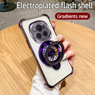 適用於 Honor Magic 6 Pro 手機殼防震電鍍 TPU 旋轉陀螺支架後蓋手機殼適用於 Honor Magic