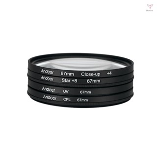 Andoer 67mm UV+CPL+特寫+4 +Star 8 點濾鏡圓形濾鏡套件圓形偏光濾鏡微距特寫星形 8 點濾鏡帶