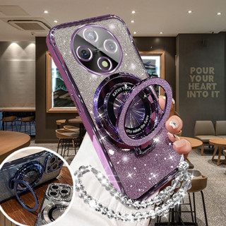 適用於 OPPO Reno12 F A3 Pro 12F 5G 軟殼手機外殼豪華閃亮閃光手機殼帶3D環形支架+手鍊帶套