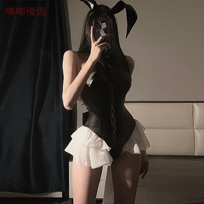嘟嘟優選24H臺灣出貨cosplay兔女郎製服情調連體衣緊身綁帶貓女角色情緒睡衣