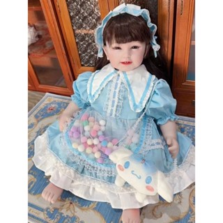55cm重生娃娃衣服寶寶洋裝蘿莉公主裙模擬嬰兒藍色蕾絲裙子
