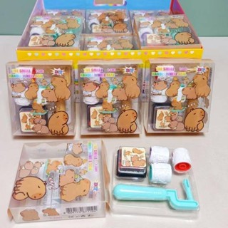 Capybara 卡通滾動印臺郵票印章學齡前趣味玩具學習卡通 DIY 滾輪填色繪畫繪圖工具兒童規劃器兒童文具禮物