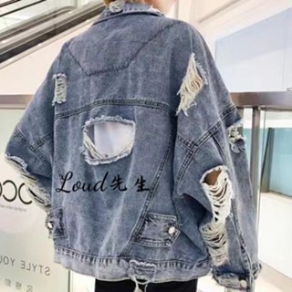 春秋破洞牛仔外套男士帥氣百搭寬鬆青少年夾克韓版潮流復古上衣服