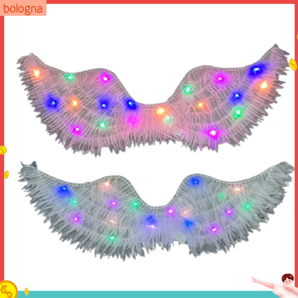 {bologna} 女士天使之翼輕量級天使之翼彩色 Led 發光天使之翼兒童和成人發光蝴蝶仙女之翼舞台表演服裝派對生日
