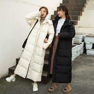 韓國冬季女裝長版過膝連帽羽絨棉服外套 加厚保暖長版大衣外套 女裝修身羽絨棉防風防寒保暖外套【壹米優選】