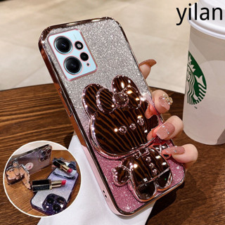 鏡面支架 Redmi Note 12 Note 12s Note 12 Pro 時尚閃粉電鍍矽膠軟殼可愛兔子手機殼防摔
