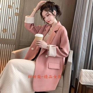 韓版女生粉色小西裝外套女雙排扣風衣寬鬆休閒chic西服春秋季薄外套女大碼寬鬆顯瘦黑色小西服工裝服外套