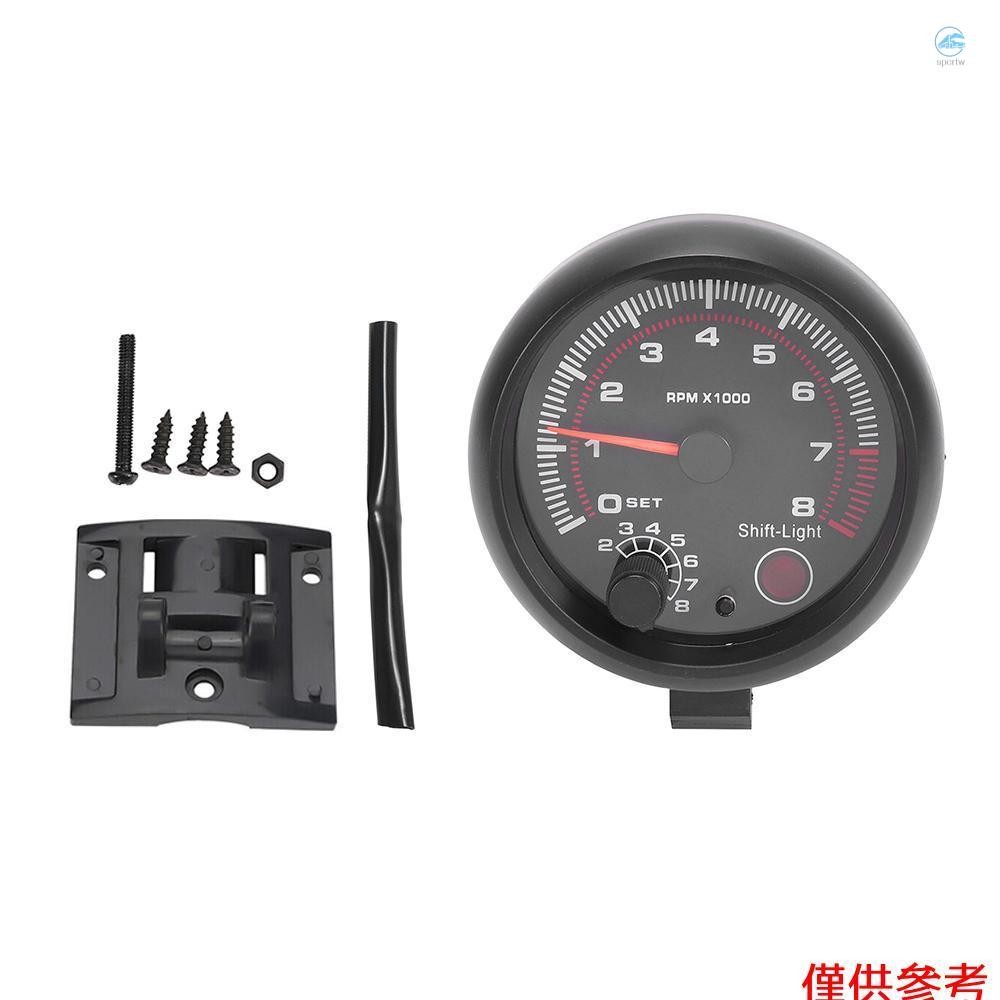 Crtw 3.75''汽車改裝儀表黑白光轉速表0-8000指針轉速表92mm