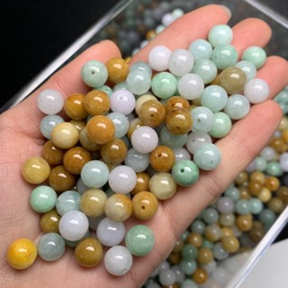宏雲Hongyun-jf-(5pcs)- 廠家批發緬甸A貨珠9.5mm糯種水彩色珠翡翠手鍊玉器圓珠四會玉器