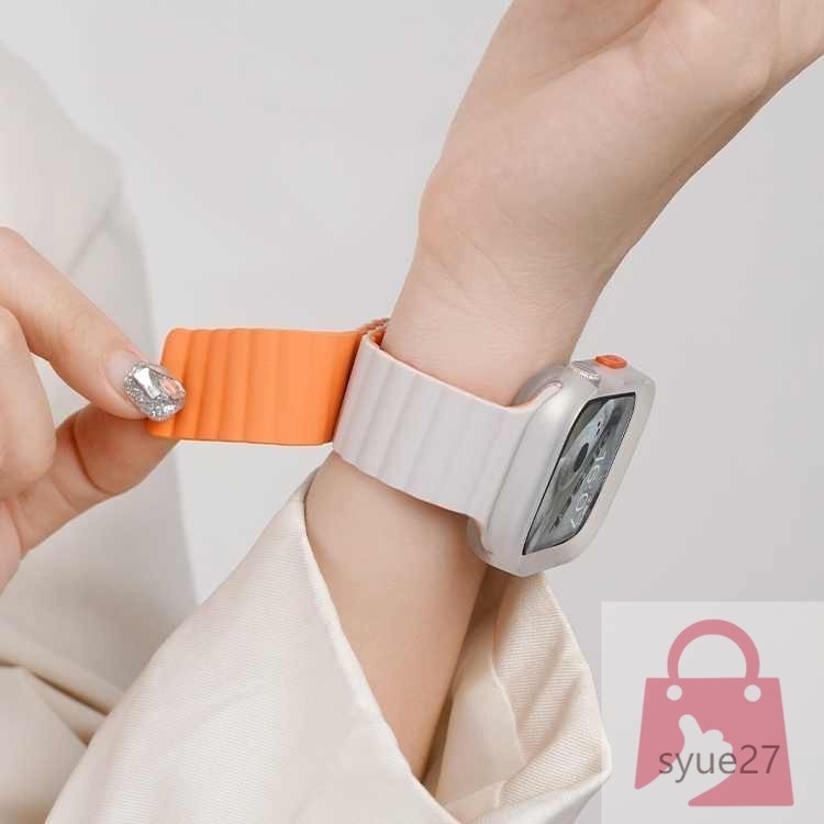 防摔錶殼+雙色磁吸硅膠錶帶 適用於 Apple Watch ultra S9 8 7 6 5 4 SE 44/45MM