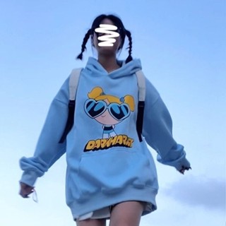🔥飛天小女警印花連帽衛衣 保暖加絨帽T 美式復古外套 休閑上衣 長袖T恤女 韓國衣服 冬天衣服 男女生上衣 寬松百搭潮流