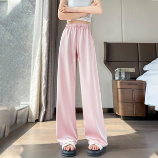 【遇見美衣】醋酸緞面夏季冰絲闊腿褲休閒褲女夏季薄款新款高腰垂感窄版防曬涼涼西裝褲子