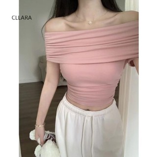 CLARALOVE快時尚女裝💞現貨+預購 露肩別致絕美針織新款修身顯瘦短袖T恤上衣 FL1060A-2514[A3]