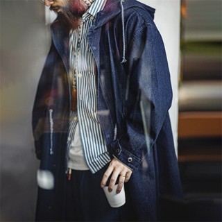 馬登工裝 美式復古M51丹寧牛仔魚尾風衣寬鬆中長款連帽外套男秋季