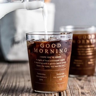 [C0831]ins風耐熱玻璃杯咖啡杯家用高顔值文字玻璃杯夏季清涼水杯咖啡杯ins簡約設計風早餐杯牛奶杯子女網紅美式水杯