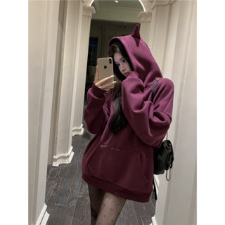 實拍實價~撒旦baby複閤加絨加厚連帽小噁魔衛衣女冬