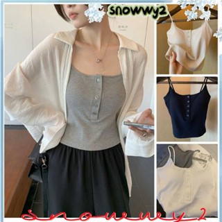 SNOWWY2背心,針織超薄女式上衣,INS嘻哈按鈕利基夏季管上衣