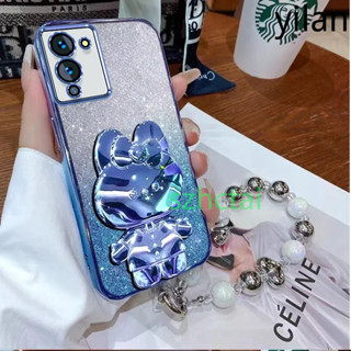 外殼 Infinix Note 12 G96 X670 兔子化妝鏡支架豪華透明矽膠軟手機殼帶手鍊掛繩