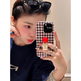 🍉韓風 韓國ins格紋圓球指環扣適用iPhone15promax蘋果14手機殼 手機外殼 保護殼 手機殼
