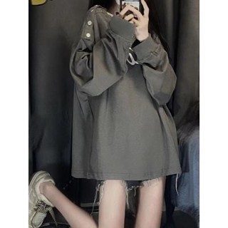 【臺灣有貨】 甜酷辣妹風露肩衛衣女秋季薄款ins潮寬鬆設計感小眾長袖早秋上衣
