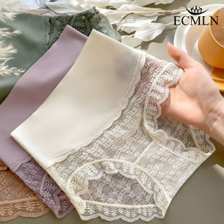 Ecmln 女士冰絲高腰收腹內褲蕾絲性感無縫純棉大碼超薄三角褲
