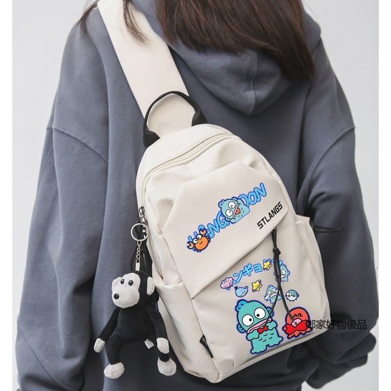 台灣出貨 可愛卡通周邊半人魚漢頓醜魚女運動腰包單肩斜挎包男休閒揹包 醜魚 漢頓 人魚漢頓 包包 斜挎包