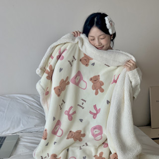 小熊軟糖牛奶絨羊羔絨印花加厚毛毯 可愛卡通毯子 兒童/單人/雙人毛毯 披肩毯 車用毯 沙發毯 冷氣毯 小毛毯 加厚蓋毯