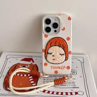 iPhone16 Pro max/15 Pro max 刺繡掛飾手機殼 蘋果13/14 Pro max奈良美智防摔保護套