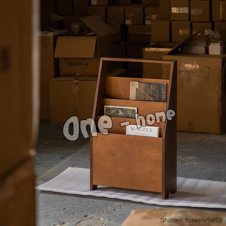 『One home』雜志架 書報架 繪本架 實木雜志架復古咖啡店小型中古落地書架雜志架