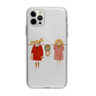 卡通晾曬女孩適用iphone15promax手機殼13pro可愛xsmax透明11pro創意12mini簡約14Plus