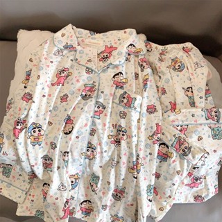 女童長袖睡衣 Girls' long sleeved pajamas 男童日系蠟筆小新睡衣春秋季小女孩長袖女童兒童套裝家