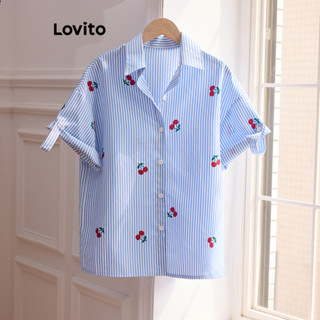 Lovito 女用休閒水果蔬果羈扣襯衫 LBL17096